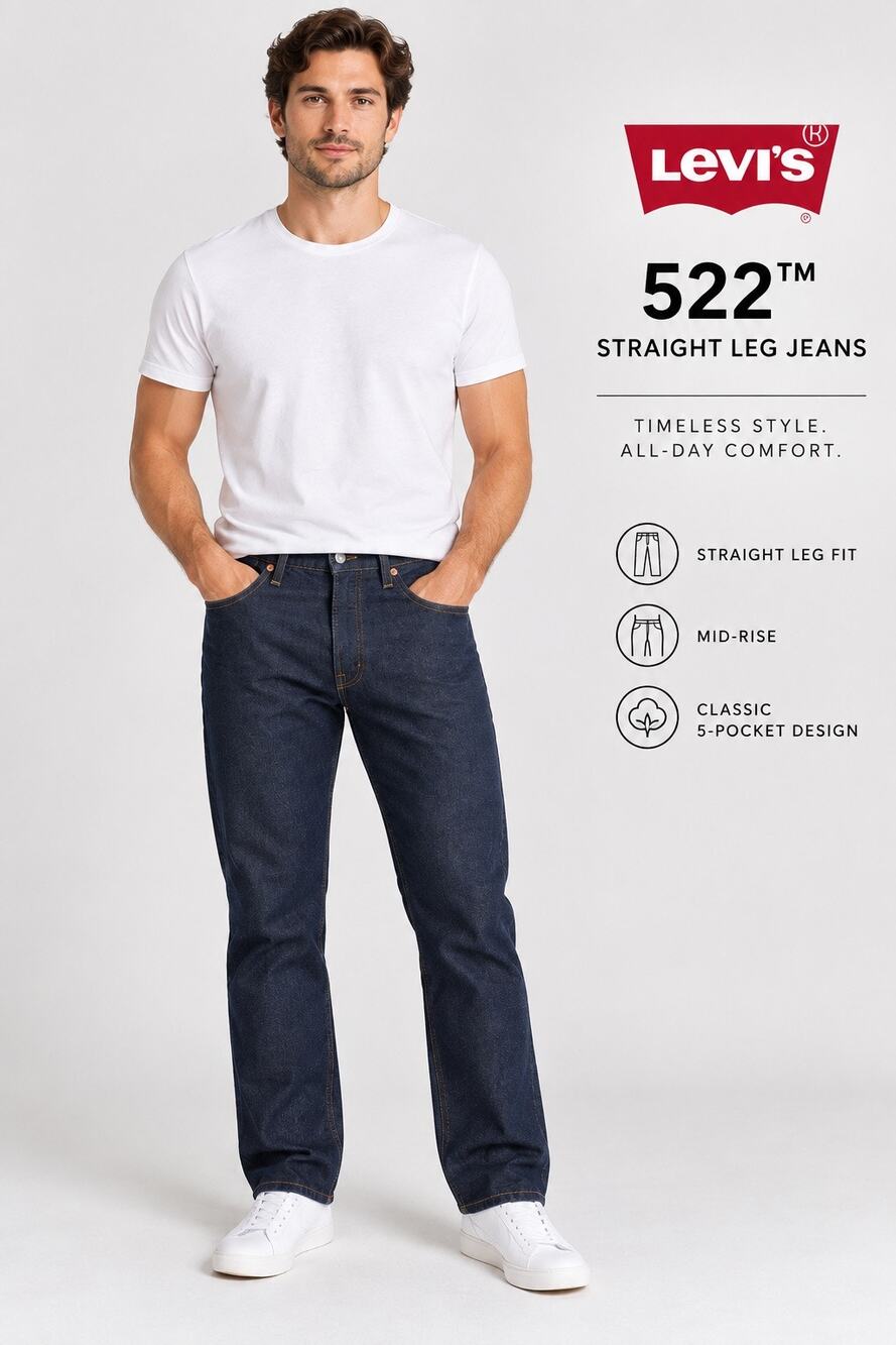 Levi’s 522 Men’s Jeans W32 Dark Indigo Straight Leg Denim 22861-2852